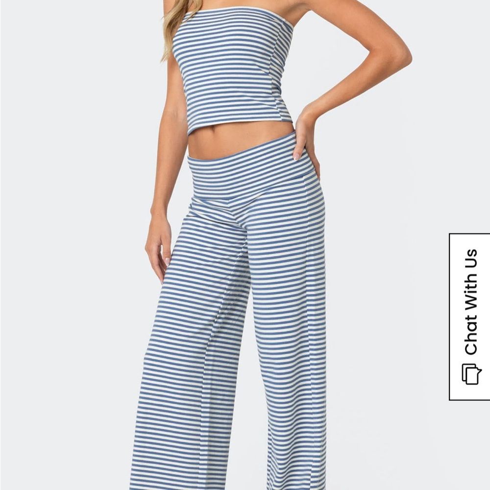 Edikted Blue and White Striped Jumpsuit